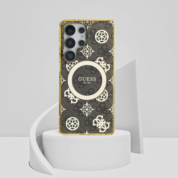 Etui Guess 4G Background Gold            Electroplated Peony Pattern MagSafe do Samsung Galaxy S25 Ultra brązowy