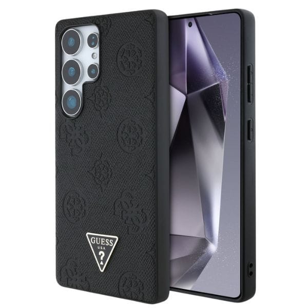 Etui Guess Grained Hot Stamp Peony       Pattern Triangle Logo MagSafe do Samsung Galaxy S25 Ultra czarny