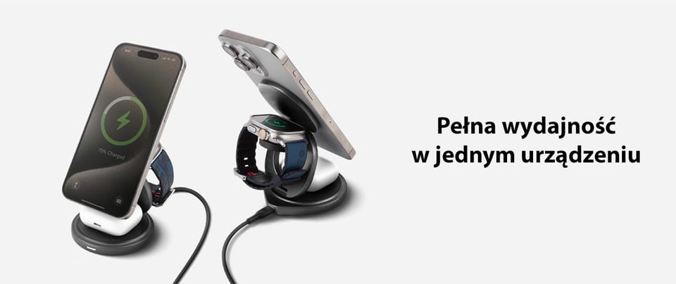 Ładowarka indukcyjna Bazic Gomag Gyre    składna z obrotową bazą 3w1 15W Fast Charging złoty