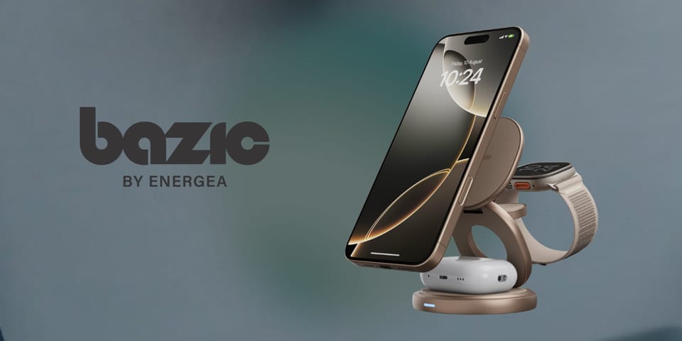 Ładowarka indukcyjna Bazic Gomag Gyre    składna z obrotową bazą 3w1 15W Fast Charging złoty