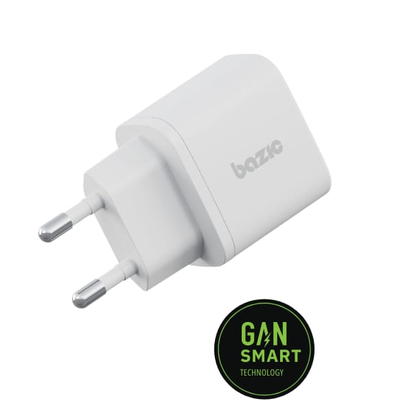 Ładowarka sieciowa Bazic Goport Velox    Kit 1xUSB-C 1xUSB-A GaN 35W z kablem plecionym biały