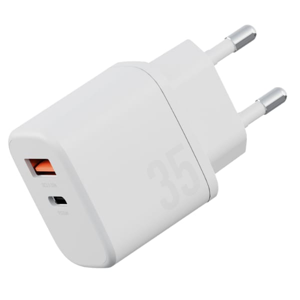 Ładowarka sieciowa Bazic Goport Velox    Kit 1xUSB-C 1xUSB-A GaN 35W z kablem plecionym biały