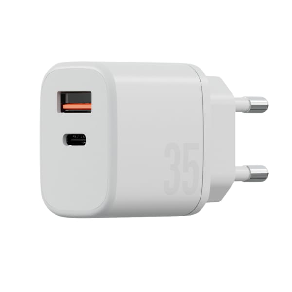 Ładowarka sieciowa Bazic Goport Velox    Kit 1xUSB-C 1xUSB-A GaN 35W z kablem plecionym biały