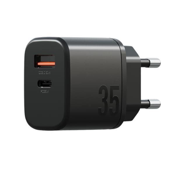 Ładowarka sieciowa Bazic Goport Velox    Kit 1xUSB-C 1xUSB-A GaN 35W z kablem plecionym czarny