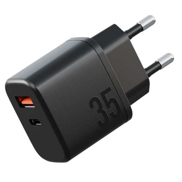 Ładowarka sieciowa Bazic Goport Velox    Kit 1xUSB-C 1xUSB-A GaN 35W z kablem plecionym czarny