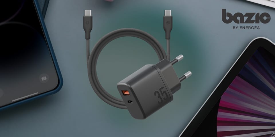 Ładowarka sieciowa Bazic Goport Velox    Kit 1xUSB-C 1xUSB-A GaN 35W z kablem plecionym czarny