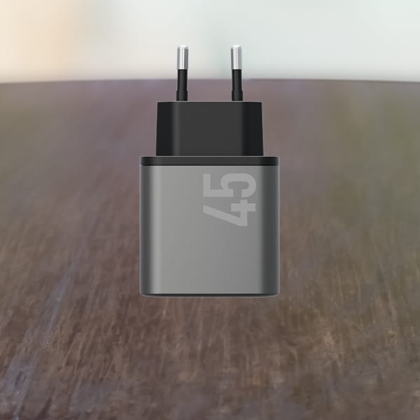 Ładowarka sieciowa Energea Ampcharge     GaN45 2xUSB-C PD/PPS/QC3.0 45W szary