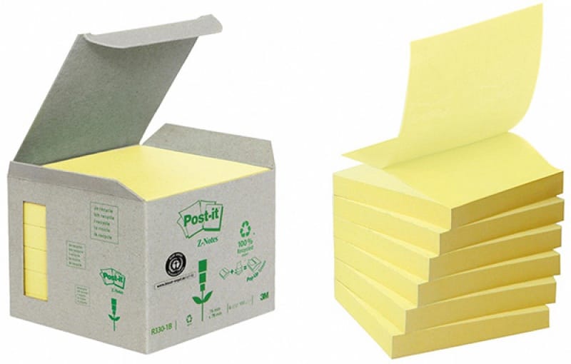 Bloczki ekologiczne samoprzylepne 76x76mm żółte R330-1B Z-Notes 6 bloczków po 100 kartek 009544113 3M