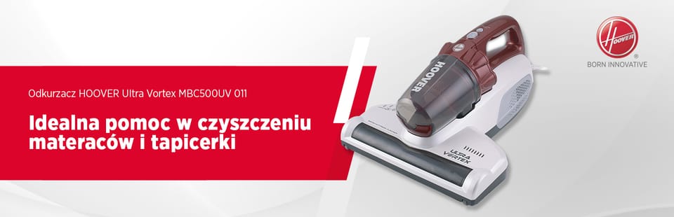 Hoover MBC500UV 011 Odkurzacz do materacy, bezworkowy, pojemnik na kurz 0,3 l, moc 500 W, promień roboczy 5 m, biały/czerwony |