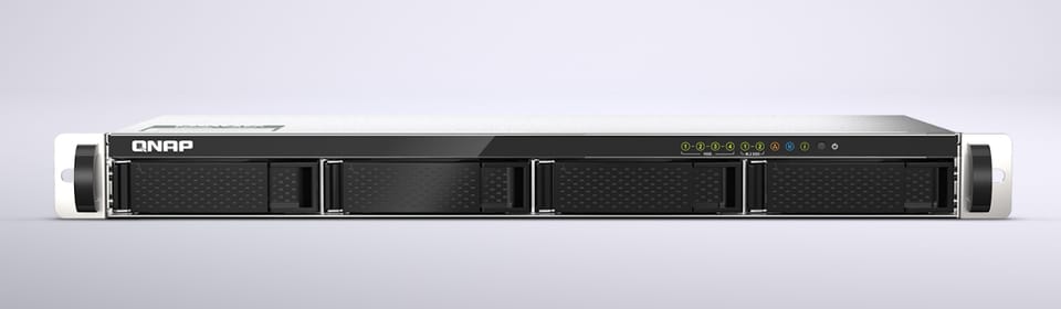 Qnap TS-435XeU-4G, 1U, 4 x 2.5"/3.5" SATA , Marvell Octeon TX2 CN9130 / CN9131 quad-core, 4GB DDR4 SODIMM (Max. 32GB), 2 x 10GbE SFP+, 2 x 2.5GbE, Single PSU (not upgradeable to RP)