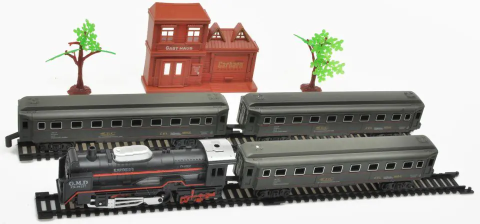 Electric Railway - Steam locomotive + Passenger Carriages