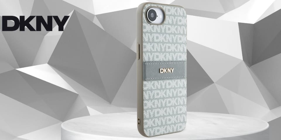 Etui DKNY Repeat Texture Pattern with    Tonal Stripe do iPhone 16e beżowy