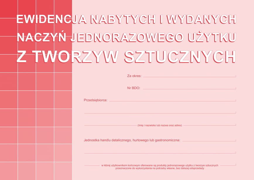 S-210-3 Ewidencja nabytych i wydanych naczyń jednorazowego użytku z tworzyw sztucznych MICHALCZYK I PROKOP