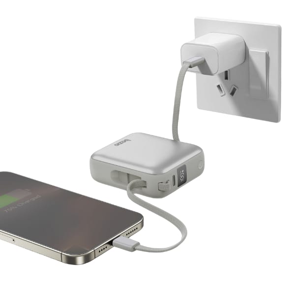 PowerBank 3w1 Bazic Fusion Mini 10000mAh kabel USB-C/Lightning szary