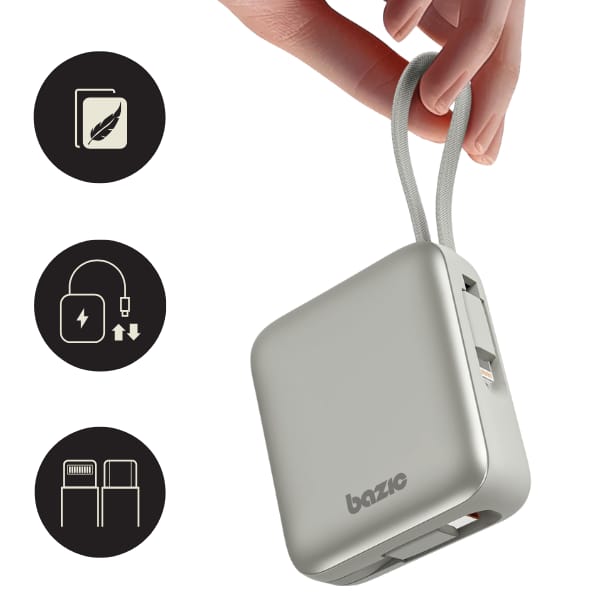PowerBank 3w1 Bazic Fusion Mini 10000mAh kabel USB-C/Lightning szary