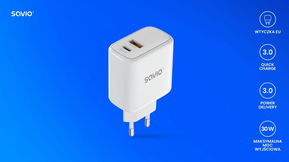 Ładowarka sieciowa LA-10 30W Quick Charge Power Delivery 3.0 Biała + Kabel