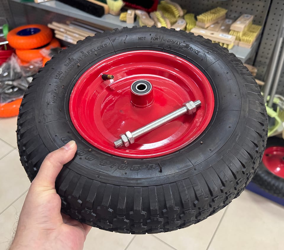 Koło do taczki 4.00-8 na 2PR Geko Czerwone + oś