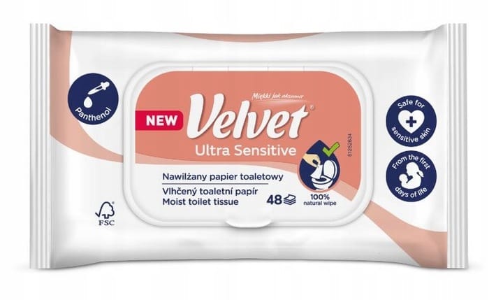 Papier toaletowy VELVET (48 listków) nawilżany Ultra Sensitive