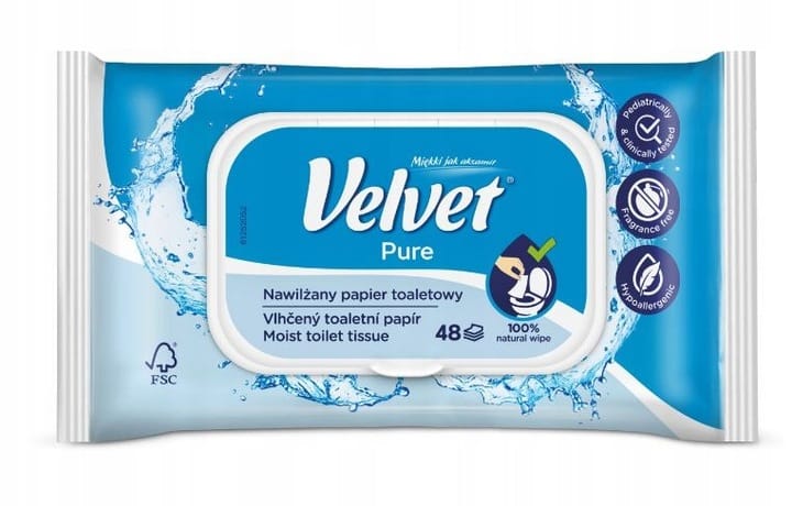 Papier toaletowy VELVET (48 listków) nawilżany Pure