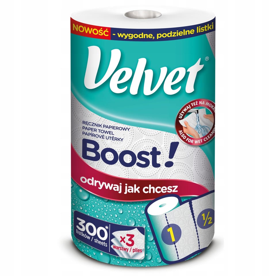 Ręcznik papierowy VELVET BOOST! Super Strong 300 listków 3 warstwy