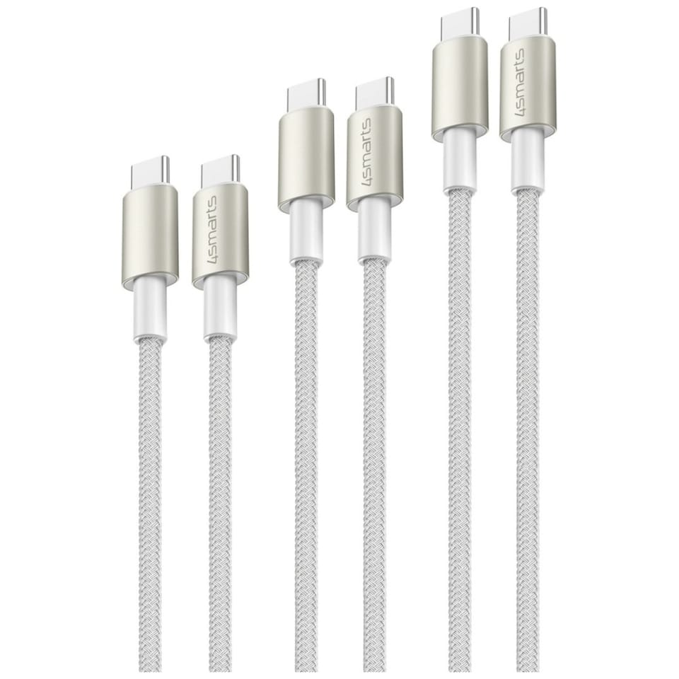 Kabel USB-C/USB-C 4smarts PremiumCord    60W SET 3szt 0.5M+1.5M+3M biały/srebrny