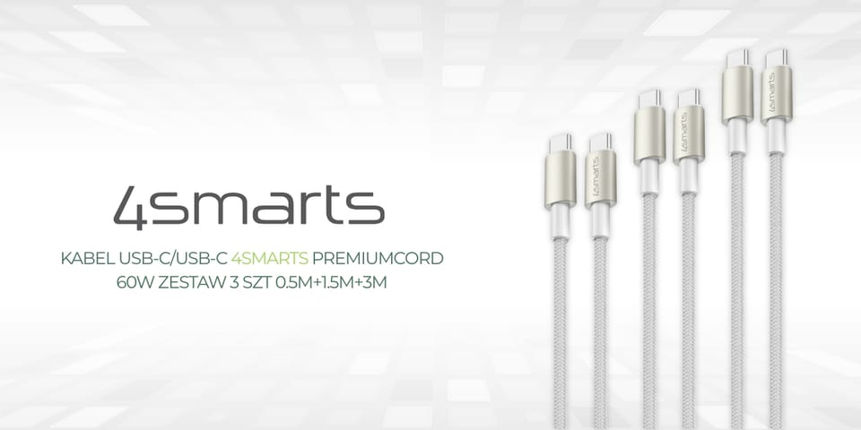 Kabel USB-C/USB-C 4smarts PremiumCord    60W SET 3szt 0.5M+1.5M+3M biały/srebrny