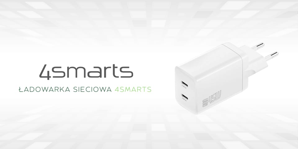 Ładowarka sieciowa 4smarts PDPlug Dual   45W GaN 2xUSB-C biała