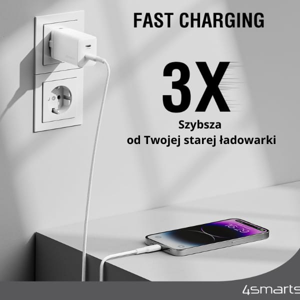 Ładowarka sieciowa 4smarts PDPlug Dual   45W GaN 2xUSB-C biała
