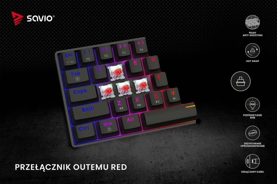 Klawiatura mechaniczna BLACKOUT X2  OUTEMU Red, Hot Swap
