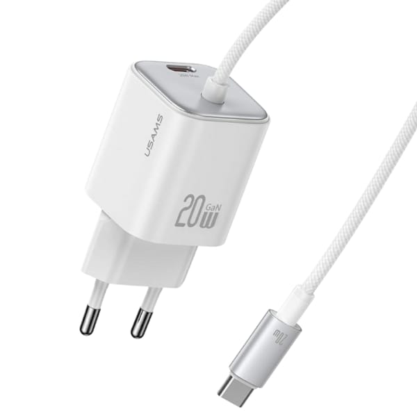 Ładowarka sieciowa USAMS JC Series CC261 20W GaN Mini Fast Charger 2xUSB-C biały