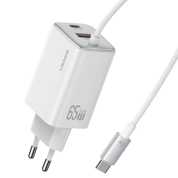 Ładowarka sieciowa USAMS JC Series CC266 65W GaN Fast Charger 2xUSB-C 1xUSB-A biały