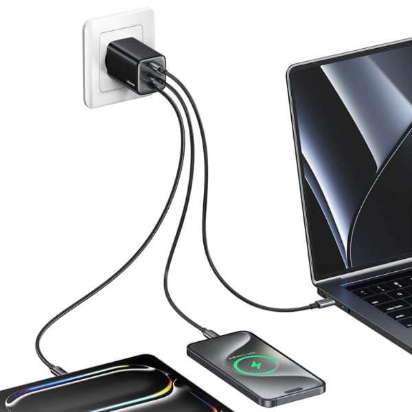 Ładowarka sieciowa USAMS JC Series CC266 65W GaN Fast Charger 2xUSB-C 1xUSB-A czarny
