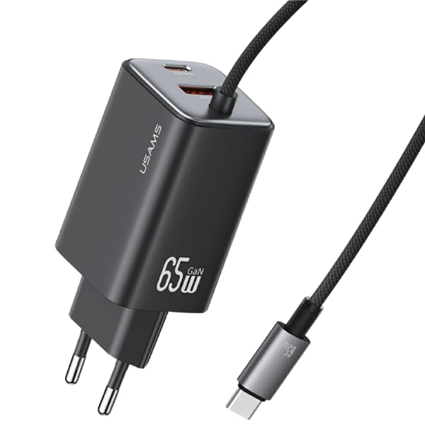 Ładowarka sieciowa USAMS JC Series CC266 65W GaN Fast Charger 2xUSB-C 1xUSB-A czarny