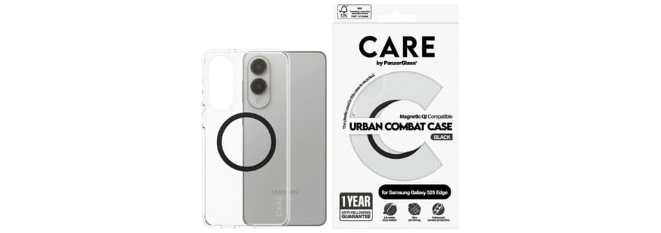 Etui CARE by PanzerGlass Flagship Urban  Combat Black QI do Samsung Galaxy S25 Edge przezroczysty