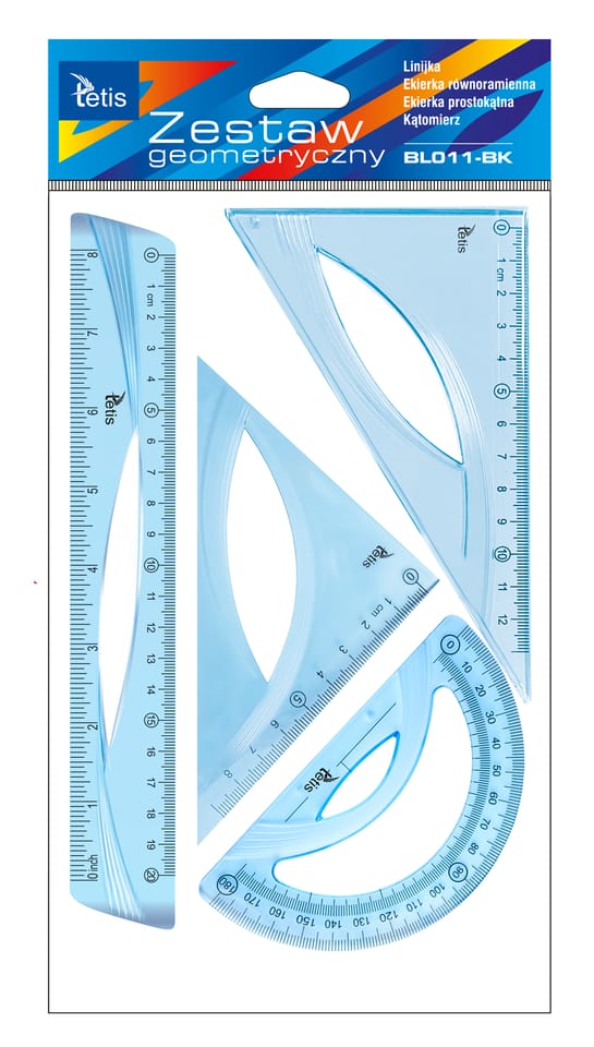 Zestaw geometryczny z linijką 20cm NIEBIESKI BL011-BK TETIS