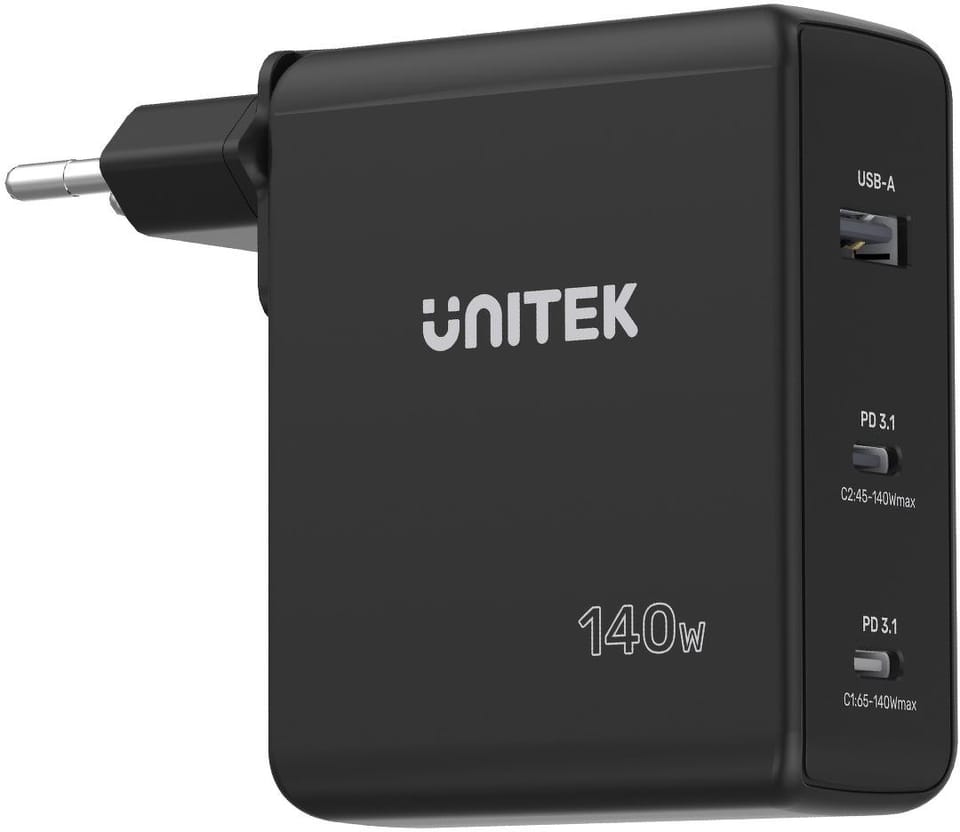 UNITEK ŁADOWARKA GAN 2X USB-C, USB-A, 140W