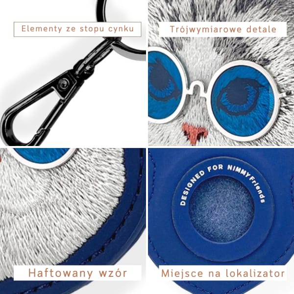 Etui na lokalizator / brelok Nimmy       Glasses Cool Cat niebieski
