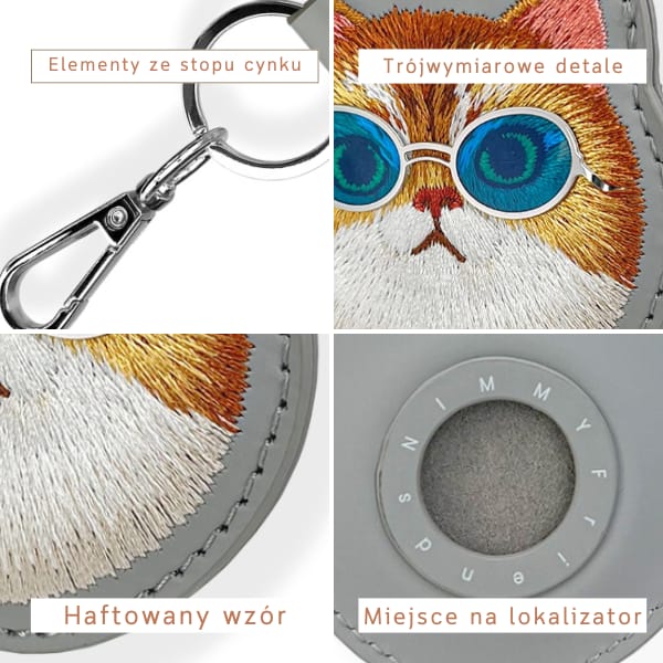 Etui na lokalizator / brelok Nimmy       Glasses Cool Cat szary
