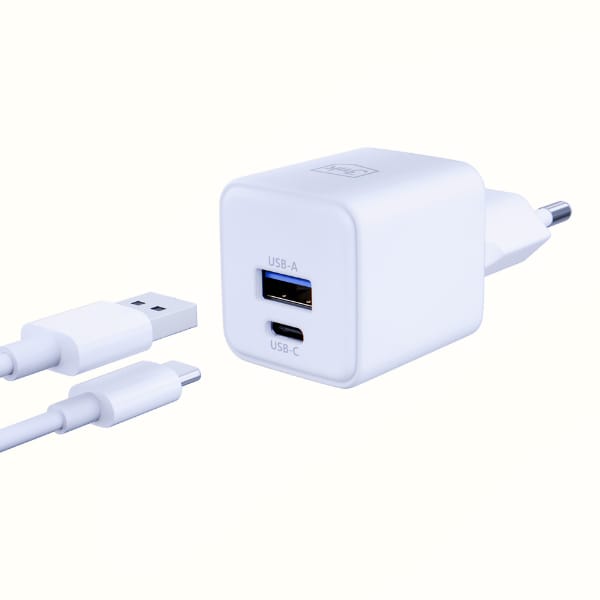 Ładowarka sieciowa 3MK Hyper GaN Charger 20W 1xUSB-A 1XUSB-C PD QC4+ biały