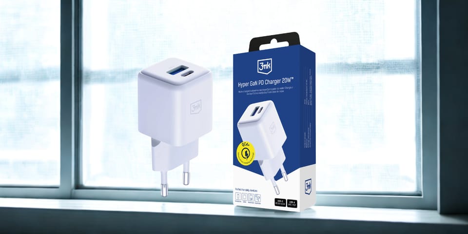 Ładowarka sieciowa 3MK Hyper GaN Charger 20W 1xUSB-A 1XUSB-C PD QC4+ biały