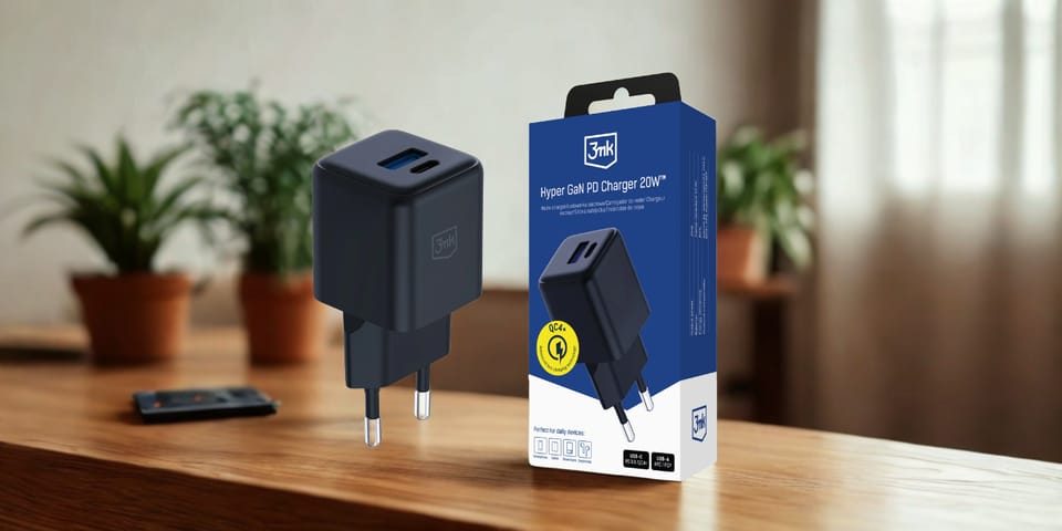 Ładowarka sieciowa 3MK Hyper GaN Charger 20W 1xUSB-A 1XUSB-C PD QC4+ czarny