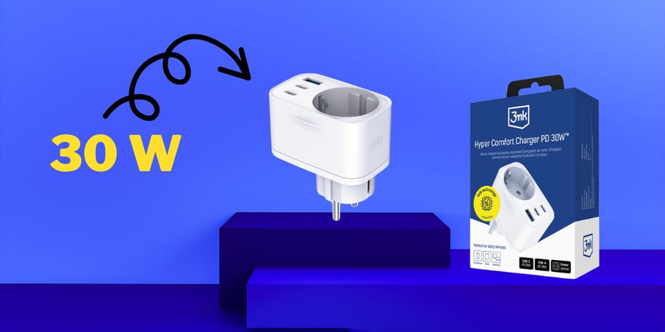 Adapter sieciowy 3MK Hyper Comfort       Charger 30W 1xUSB-A 2xUSB-C 1xSchuko PD QC3.0 biały