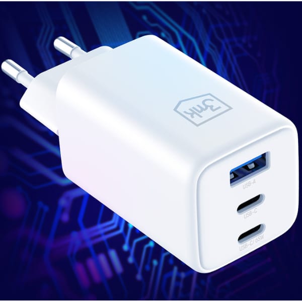 Ładowarka sieciowa 3MK Hyper GaN Charger 65W 1xUSB-A 2xUSB-C PD QC4+ biały
