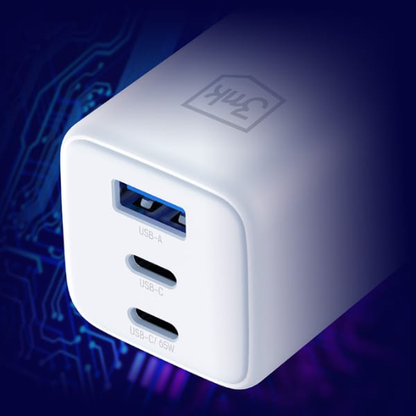 Ładowarka sieciowa 3MK Hyper GaN Charger 65W 1xUSB-A 2xUSB-C PD QC4+ biały
