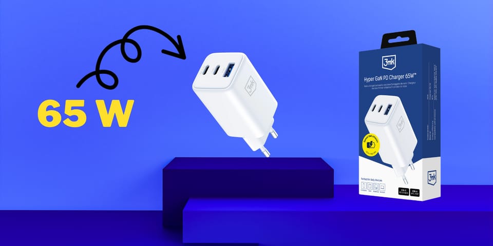 Ładowarka sieciowa 3MK Hyper GaN Charger 65W 1xUSB-A 2xUSB-C PD QC4+ biały