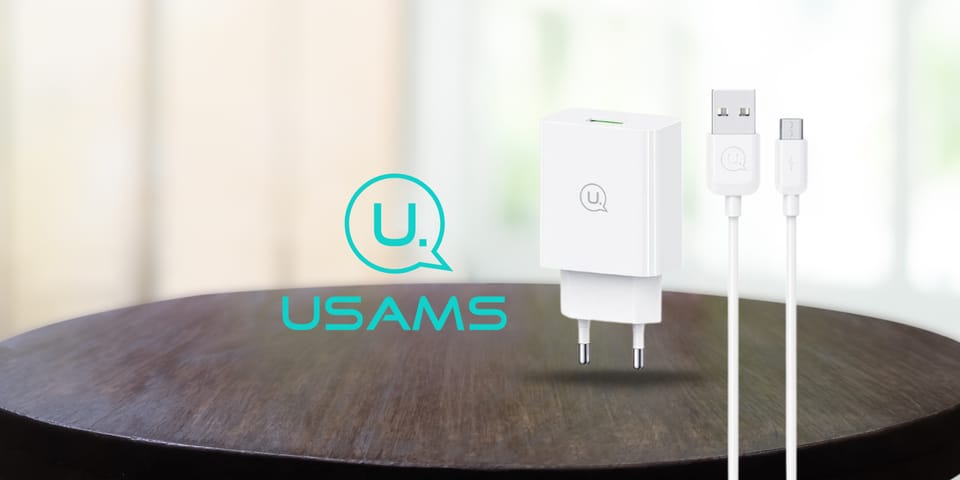USAMS Ład. siec. 18W + kabel Micro/USB-A1m Fast Charging biały/white series SC SCXLTZ01