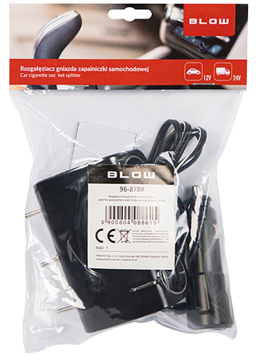Rozgałęźnik zapalniczki samochodowej x3 +USB CS-34