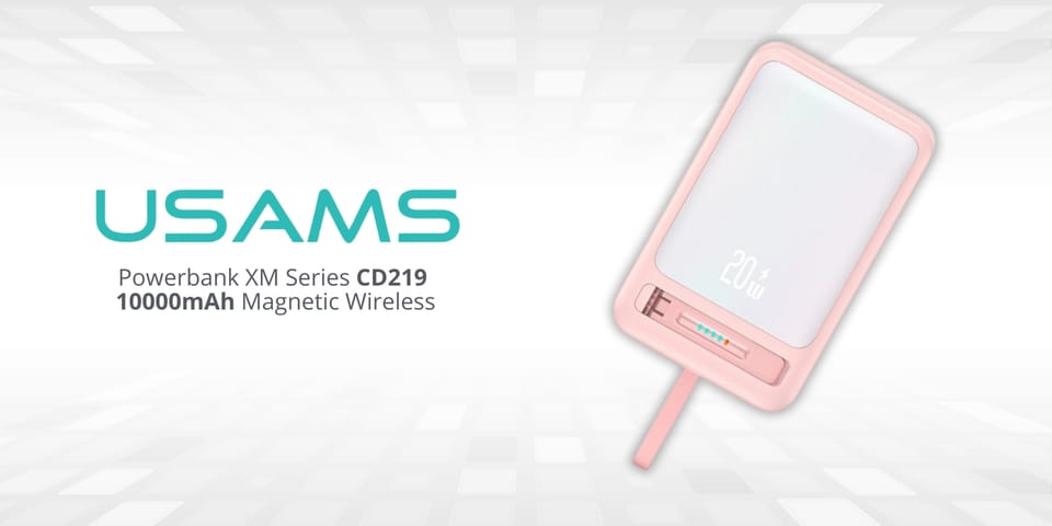 Powerbank USAMS XM Series CD219 10000mAh Magnetic Wireless różowy