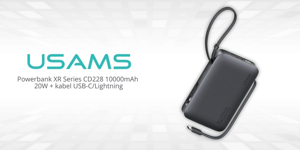 Powerbank USAMS XR Series CD228 10000mAh 20W + kabel USB-C/Lightning czarny