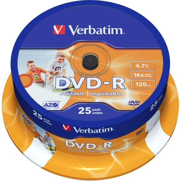 Verbatim DVD-R, Wide Inkjet Printable ID Brand, 43538, 4.7GB, 16x, spindle, 25-pack, 12cm, do archiwizacji danych